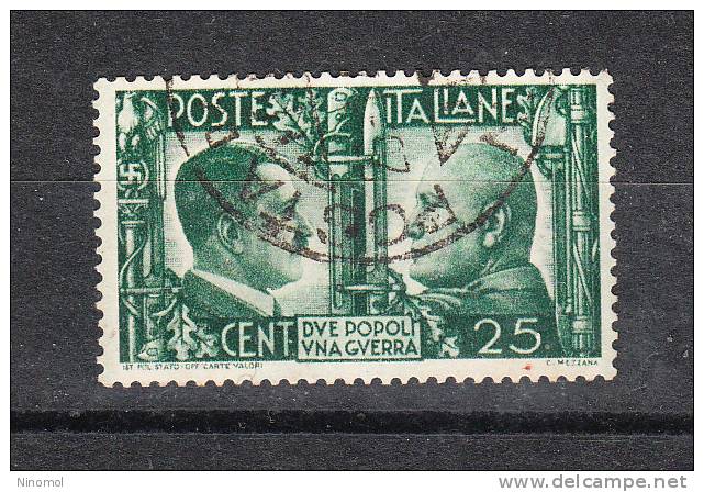 Italia   -  1941.  Hitler E Mussolini. Fratellanza Italo-Tedesca  25 Cent.  Buona Centratura . Viaggiato, Timbro Lusso - Used