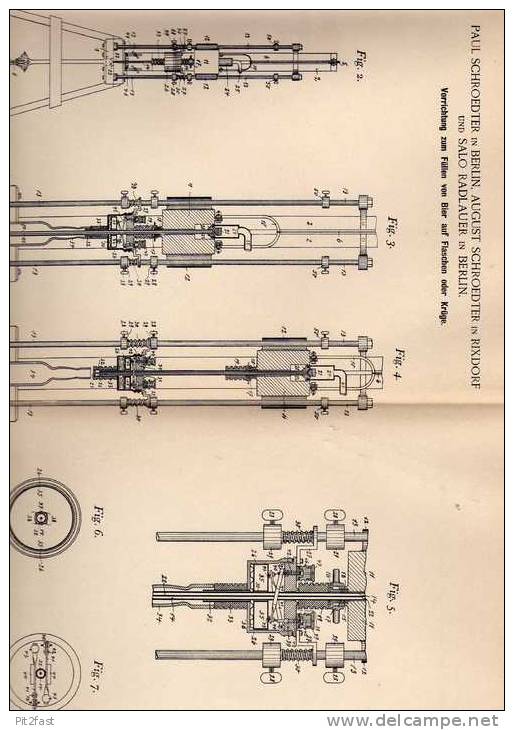 Original Patentschrift - A. Schroedter In Rixdorf  , 1899 , Füllvorrichtung Für Bierkrüge , Flaschen , Bier , Brauerei ! - Maschinen