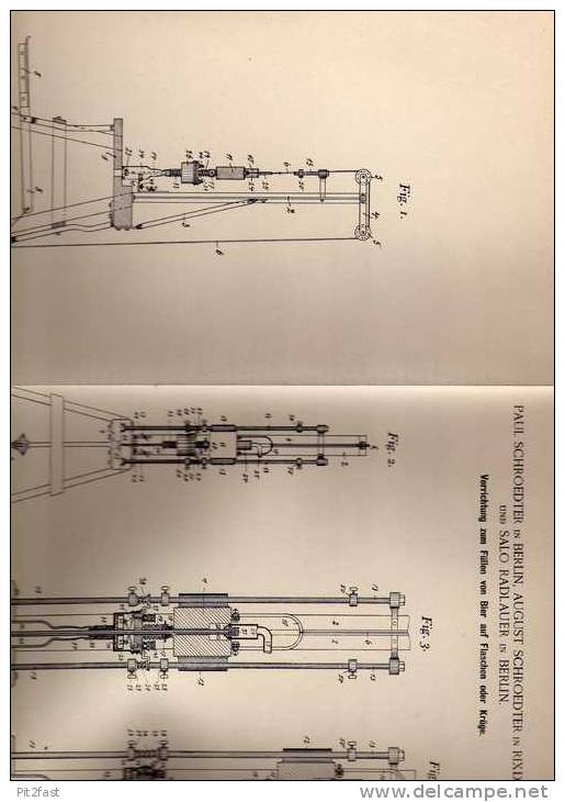 Original Patentschrift - A. Schroedter In Rixdorf  , 1899 , Füllvorrichtung Für Bierkrüge , Flaschen , Bier , Brauerei ! - Tools