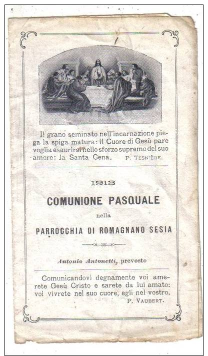 NOVARA - Immaginetta - COMUNIONE PASQUALE 1913 - ROMAGNANO SESIA - Novara