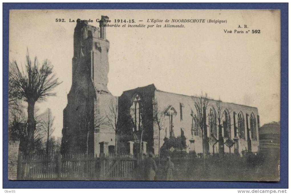 NOORDSCHOTE: L'église Bombardée Et Incendiée Par Les Allemands - Lo-Reninge