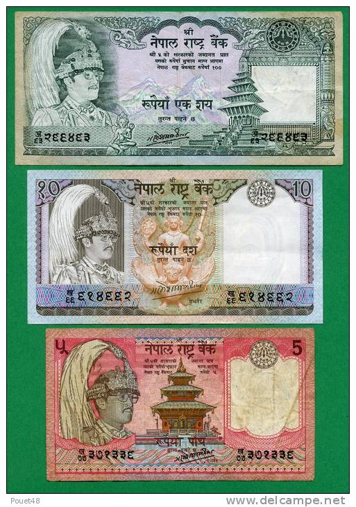 Lot De 3 Billets 5, 10, 100, Rupees - Népal