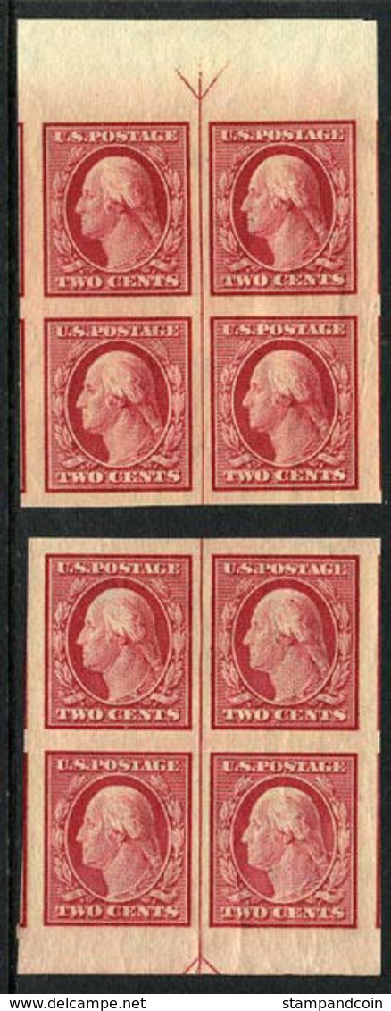 US #344 XF Mint Hinged 2c Imperf Washington Blocks From 1908 - Unused Stamps