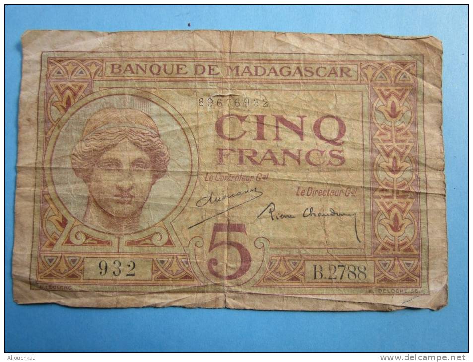 Billet De Banque De Madagascar Cinq Francs (ancienne Colonie Française) - Madagascar