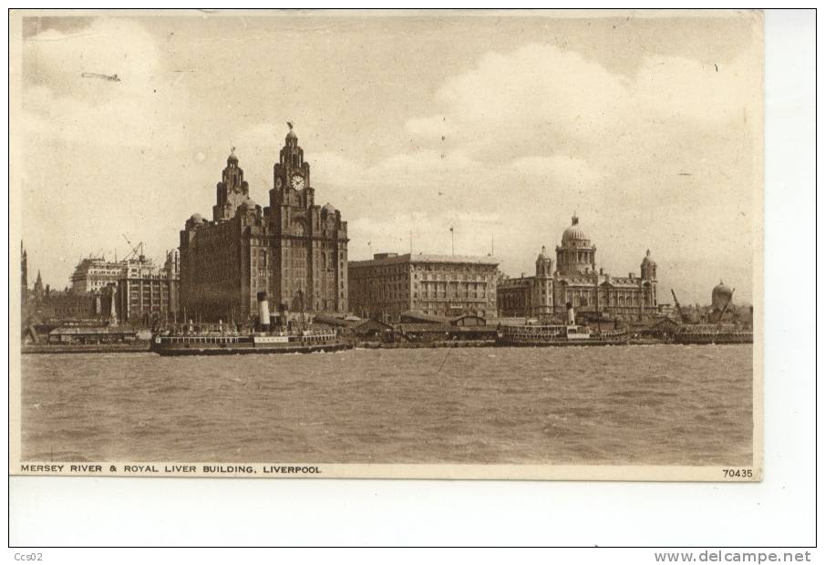 Mersey River & Royal Liver Building Liverpool 1947 - Liverpool