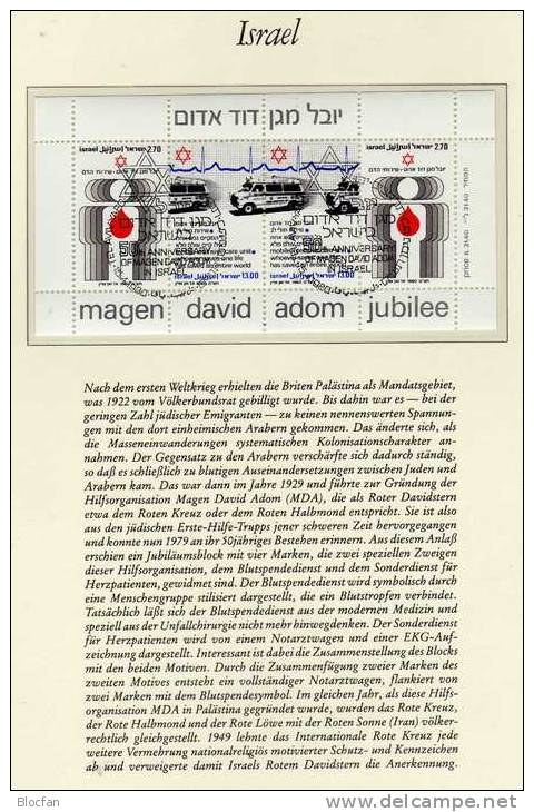 Kranken-Auto Blutspenden Rotes Kreuz 1980 Israel Block 19 O 10€ Auf GBl. Kardiogramm Ambulanz-Wagen Medica Sheet Bf Asia - Lettres & Documents