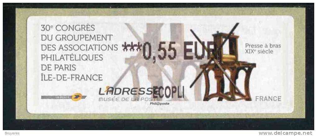 Vignette D'affranchissement De 2012  "0,55 € Ecopli - 30e Congrès Du GAP De Paris  - L'Adresse" - 2010-... Viñetas De Franqueo Illustradas