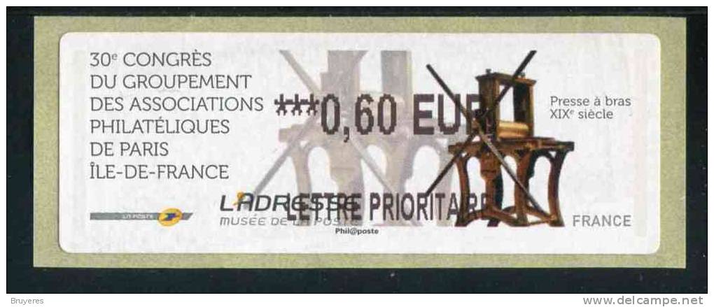 Vignette D'affranchissement De 2012 "0,60 € Lettre Prioritaire - 30e Congrès Du GAP De Paris  - L'Adresse" - 2010-... Vignettes Illustrées