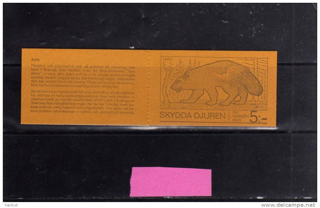 SWEDEN SVERIGE SVEZIA 1973 PROTECTED ANIMALS BOOKLET ANIMALI PROTETTI LIBRETTO UNUSED NUOVO MNH - 1951-80