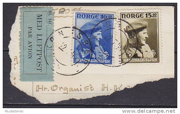 Norway PPC Clip KONGSBERG 1946 Airmail Med Luftpost Par Avion Label Mi. 311 + 313 - Brieven En Documenten