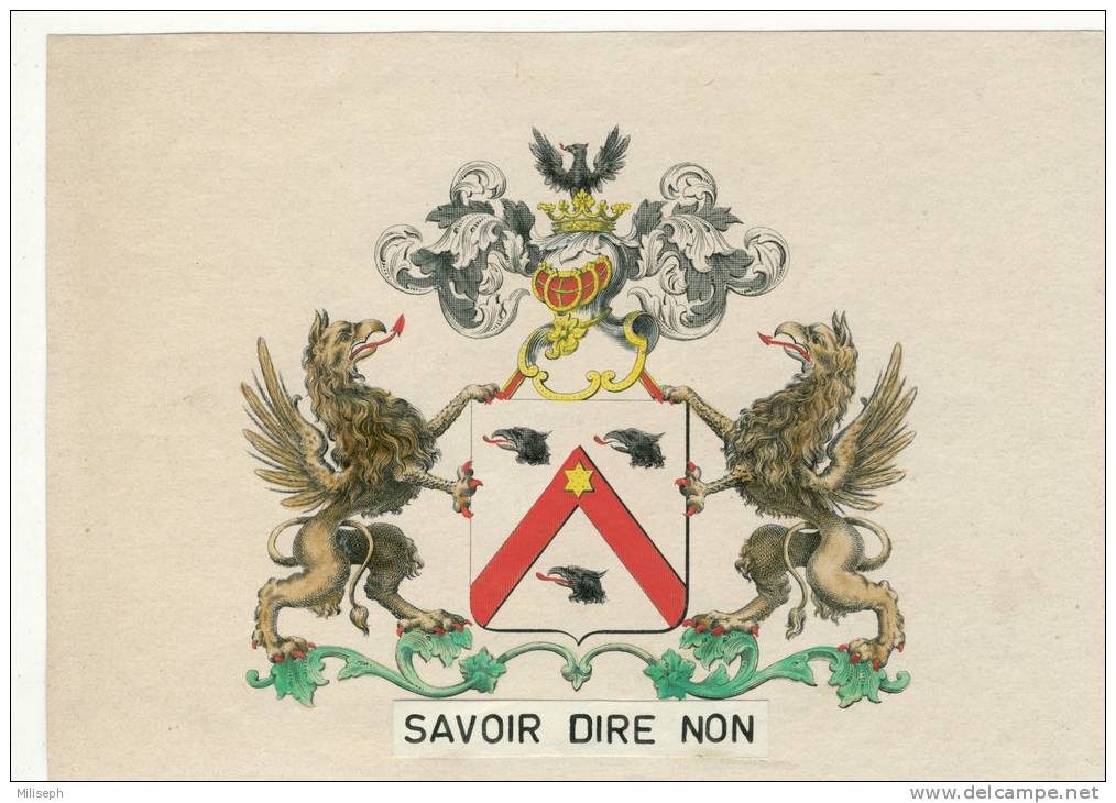 EX-LIBRIS -  Motif:  Ecusson, Lions, Aigle, Armure  -  Devise: " Savoir Dire Non " (sous Réserve)              (2411) - Ex Libris