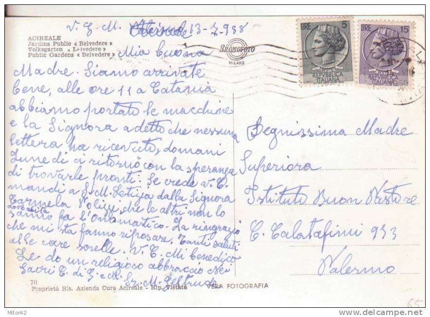 65-Sicilia-Catania-Acirea E-Giardino Pubblico "Belvedere"-v.1958  X Palermo. - Acireale