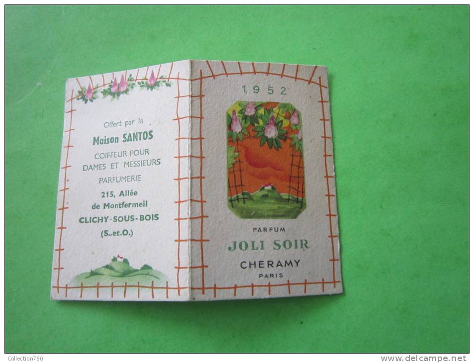 CHERAMY - Joli Soir  - Calendrier 1952 -  Carte Parfumée Ancienne - Anciennes (jusque 1960)