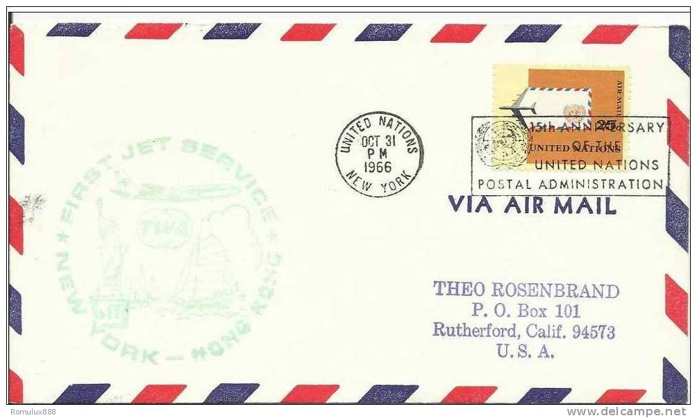 TWA FIRST JET FLIGHT NEW YORK-HONG KONG 1966 - Storia Postale