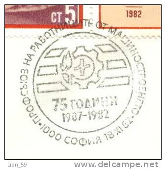 PC158 / 75 YEARS TRADE UNION OF WORKERS OF MECHANICAL 1982 Georgi Dimitrov Reading Newspaper Bulgaria Bulgarie Bulgarien - Storia Postale