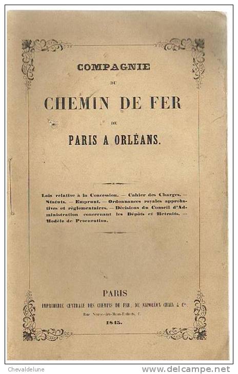 CHEMIN DE FER DE PARIS A ORLEANS  - LOIS RELATIVES A LA CONCESSION - 1845 - Railway & Tramway