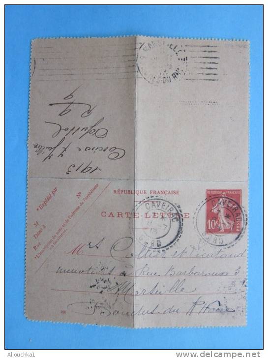 Carte-Lettre Entier Postal N°138 Semeuse Rouge 10c Sur Chamois:CAD Rural"petit Cercle Dans Grand"pointillé:CAVEIRAC Gard - Cartoline-lettere