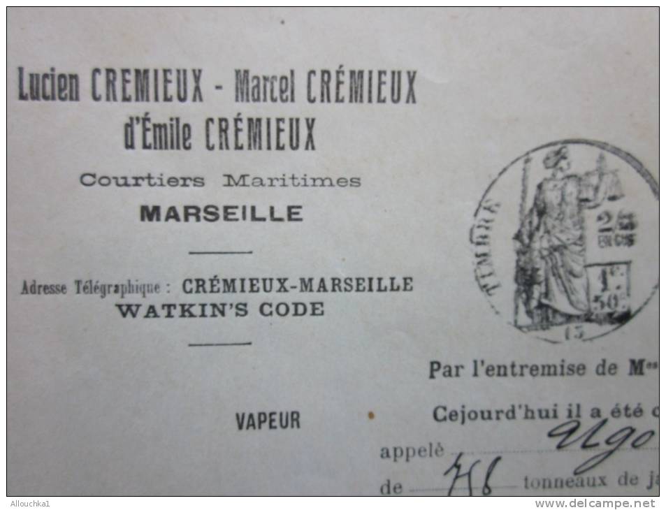CONNAISSEMENT Charte Emplacement Party Messagerie MARITIME:fiscal Bateau Navire Vapeur:Ugo Marseille à Cette-1913 - Transportmiddelen