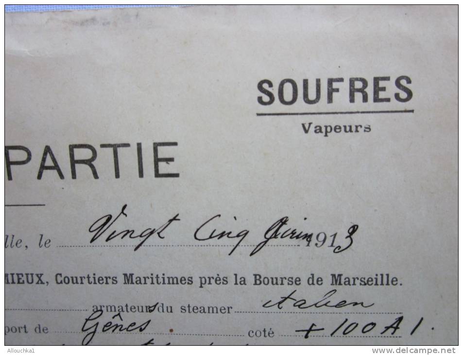 CONNAISSEMENT Charte Emplacement Party Messagerie MARITIME:fiscal Bateau Navire Vapeur:Ugo Marseille à Cette-1913 - Transportmiddelen