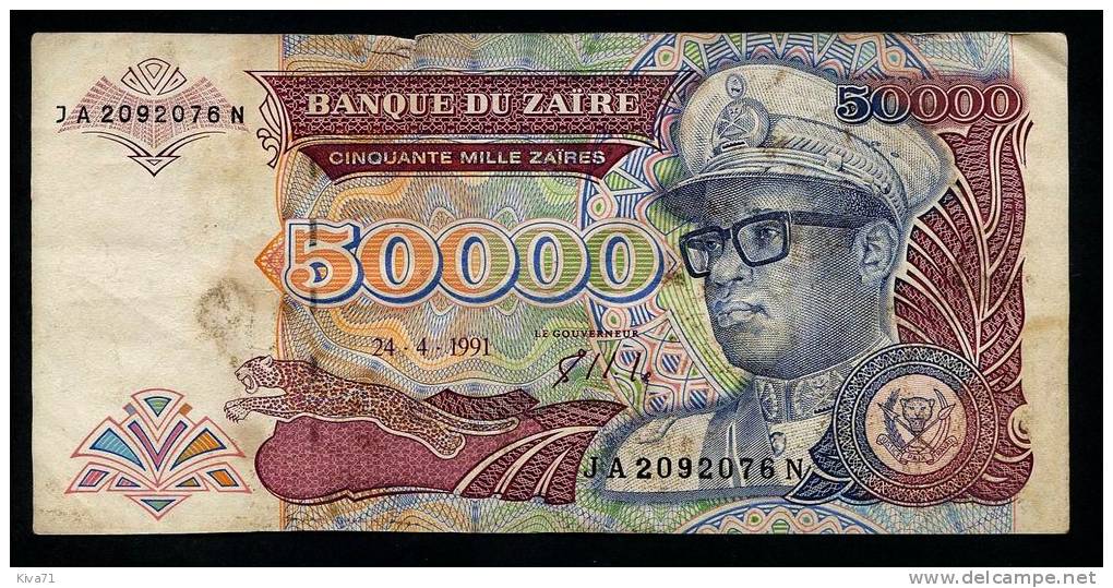 50 000 Zaïres     "ZAÏRE "   24 4 1991    Gorilles TTB/VF     Ble99 - Zaïre