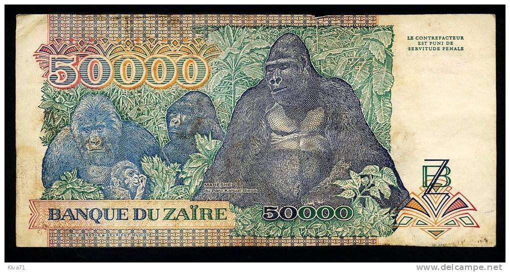 50 000 Zaïres     "ZAÏRE "   24 4 1991    Gorilles TTB/VF     Ble99 - Zaïre