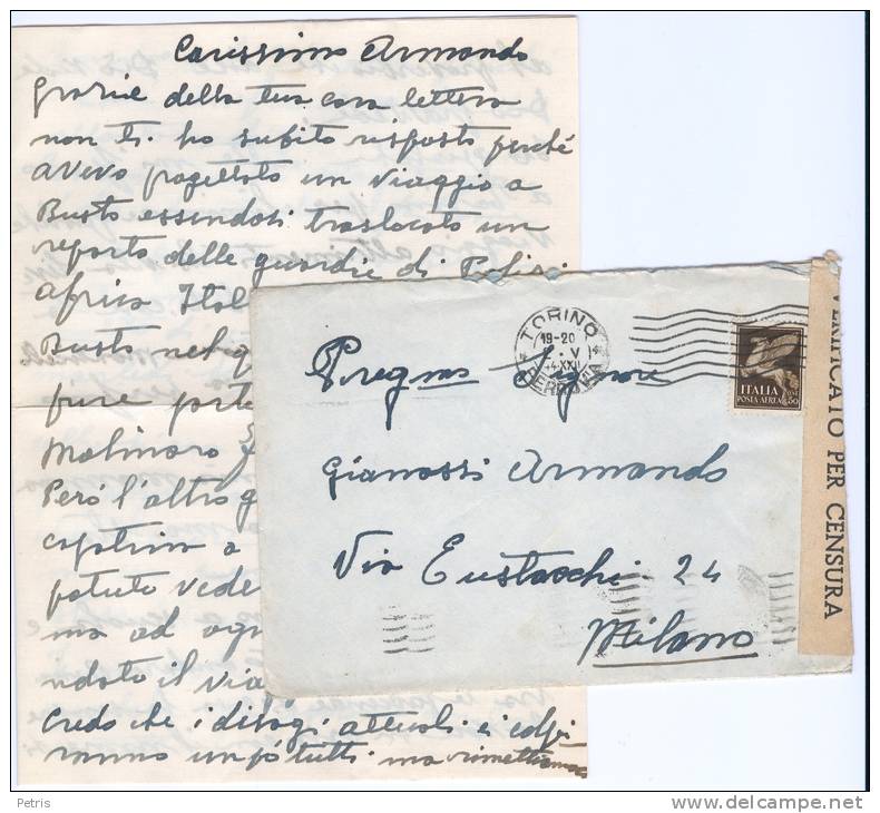 Busta Con Lettera Con Fr. Posta Aerea C.50 1944 - Lot. ITA19 - Storia Postale (Posta Aerea)