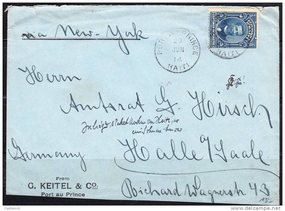 T)1914,CIRC.COVER HAITI TO GERMANY,VIA NEW YORK,SCN 168,PRES. CINCINNATUS LECONTE - Haiti