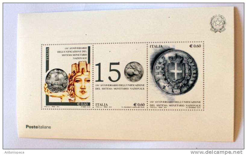 ITALIA 2012 SHEET ANNIVERSARY  MONETARY SYSTEM MNH - 2011-20:  Nuevos