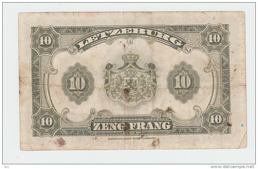 LUXEMBOURG 10 FRANCS 1944 VF P 44 - Luxembourg