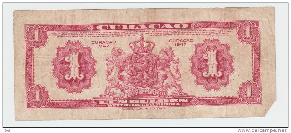 CURACAO 1 GULDEN 1947 "F" P 35b  35 B - Niederländische Antillen (...-1986)