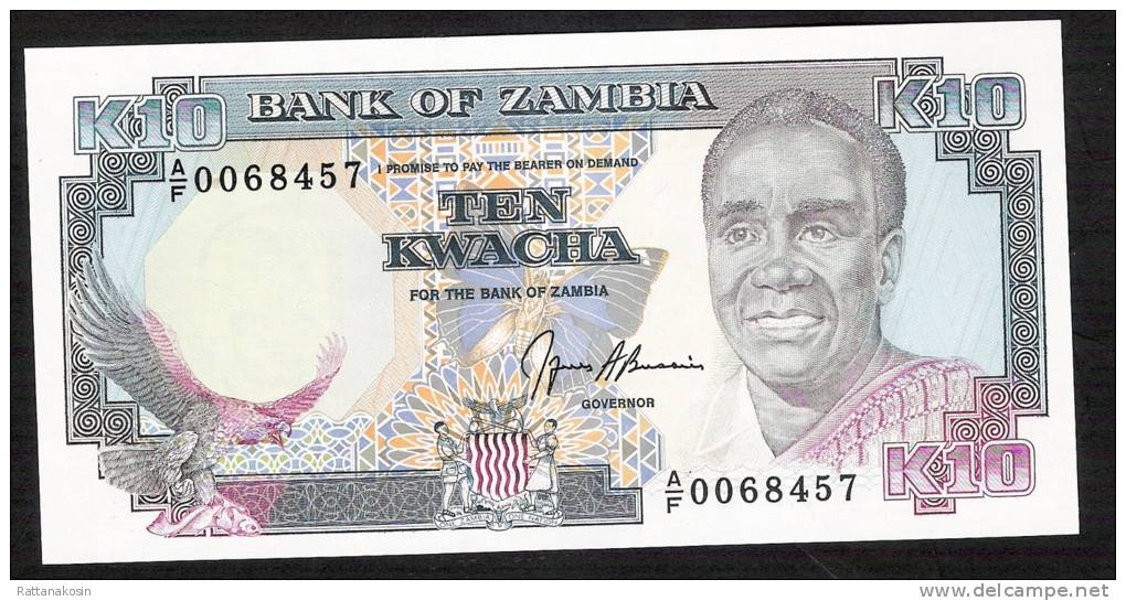 ZAMBIA  P31b 10 KWACHA 1989 #A/F00----- Signature 9 UNC. - Zambia