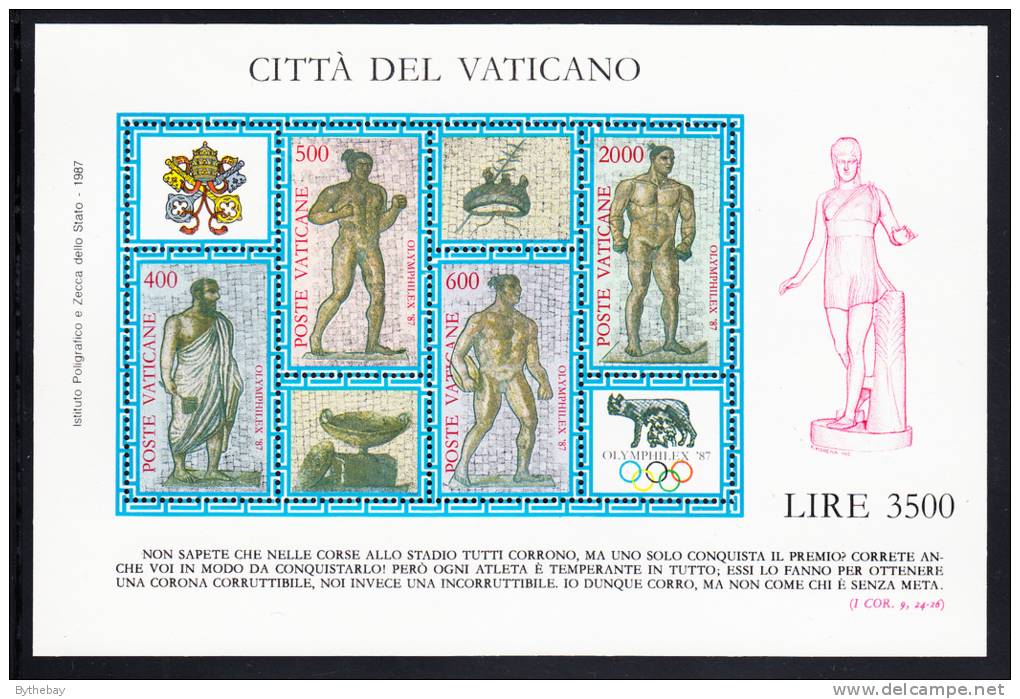 Vatican MNH Scott #792 Souvenir Sheet Of 4 Mosaic From Baths Of Caracalia - Olymphilex ´87 - Unused Stamps