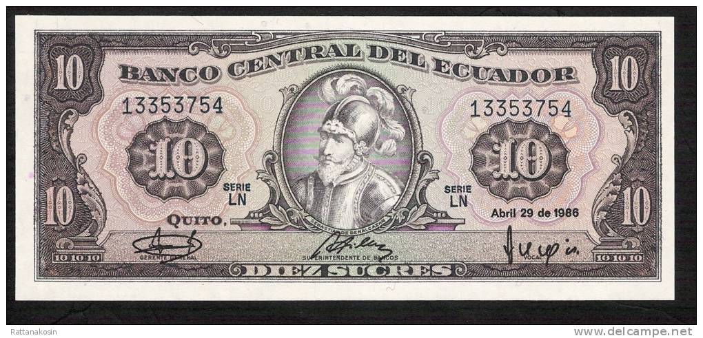 ECUADOR   P121   10  SUCRES  29.4.1986 # LN       FIRST DATE     UNC. - Ecuador