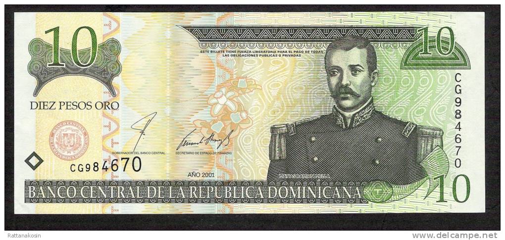 DOMINICAN  REPUBLIC  P168  10  PESOS  2001 #CG Signature 40    UNC. - República Dominicana