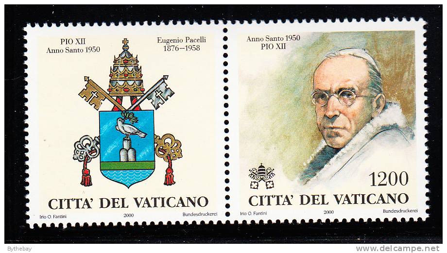 Vatican MNH Scott #1147 1200l Pope Pius XII With Tab Showing Papal Arms - Neufs