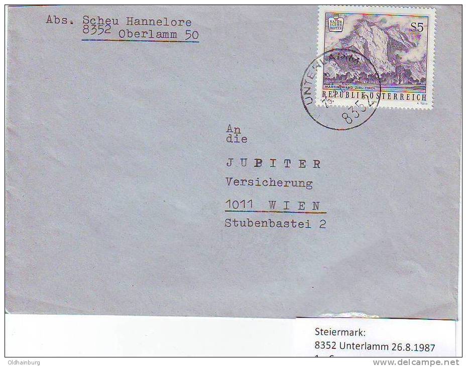 017az: Steiermarkbeleg 8352 Unterlamm 26.8.1987 - Brieven En Documenten