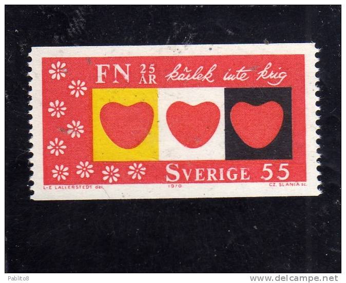 SWEDEN - SVERIGE - SVEZIA 1970 ONU UNO ANNIVERSARY LOVE NO WAR - ANNIVERSARIO AMORE NON GUERRA MNH - Neufs