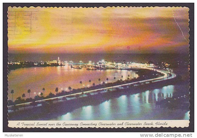 United States PPC FL - A Tropical Sunset Over The Causeway Connecting Clearwater And Clearwater Beach, Florida 1976 - Clearwater