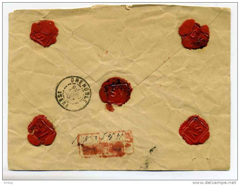 Lettre  CHARGEE Avec Cad Type A ST MARCELLIN / Dept ISERE / 29 Nov 1890 / Aff TP SAGE YT N°94 X2 - 1877-1920: Période Semi Moderne