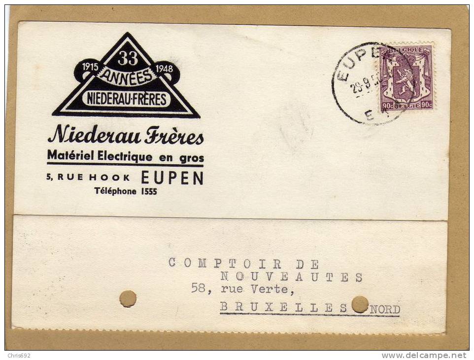 Document Carte 714 Eupen Bruxelles - 1935-1949 Petit Sceau De L'Etat