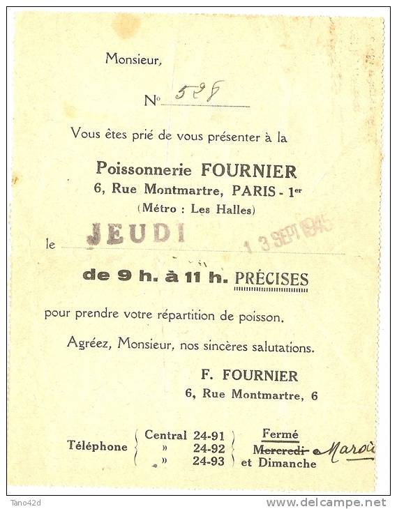 REF LBL9 - FRANCE CARTE LETTRE CHAPLAIN 3f + GANDON 3f REPIQUAGE POISSONNERIE FOURNIER VOYAGEE - Pneumatic Post