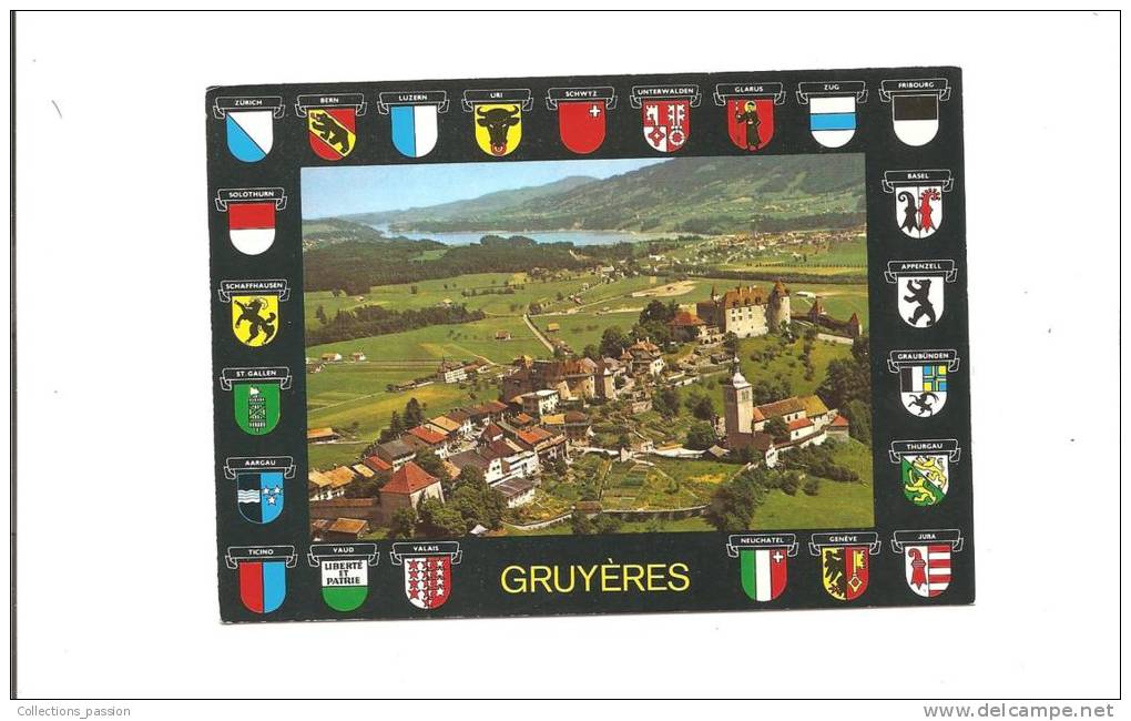 CP, Suisse, Gruyères, Cité Historique, Au Fond, Broc Et Lac De La Gruyère, Vierge - Broc