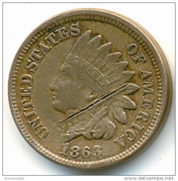 1863 , INDIAN HEAD CENT , UNCLEANED COIN - 1859-1909: Indian Head