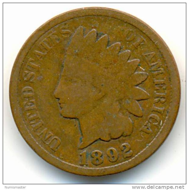 1892 , INDIAN HEAD CENT , UNCLEANED COIN - 1859-1909: Indian Head