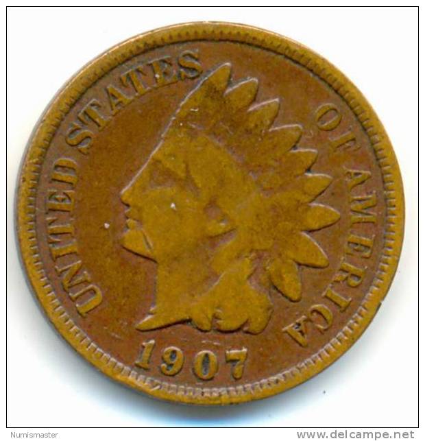 1907 , INDIAN HEAD CENT , UNCLEANED COIN - 1859-1909: Indian Head