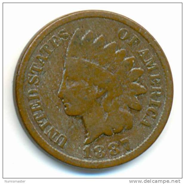 1887 , INDIAN HEAD CENT , UNCLEANED COIN - 1859-1909: Indian Head