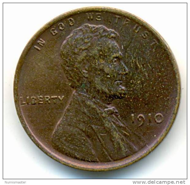 1910 , LINCOLN CENT , UNCLEANED COIN - 1909-1958: Lincoln, Wheat Ears Reverse