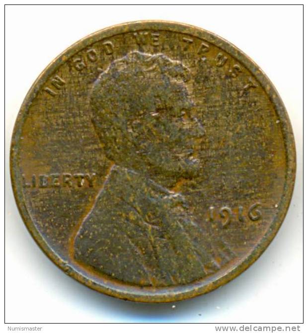 1916 , LINCOLN CENT , UNCLEANED COIN - 1909-1958: Lincoln, Wheat Ears Reverse