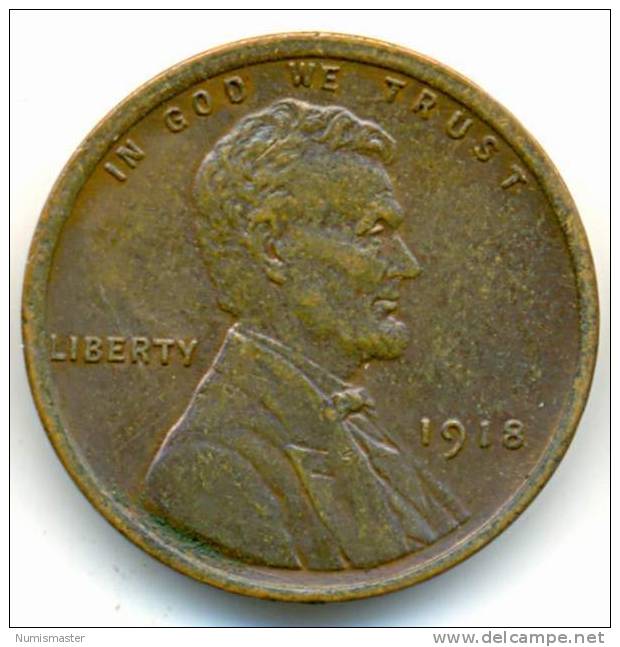 1918 , LINCOLN CENT , UNCLEANED COIN - 1909-1958: Lincoln, Wheat Ears Reverse