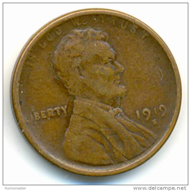 1919 S , LINCOLN CENT , UNCLEANED COIN - 1909-1958: Lincoln, Wheat Ears Reverse